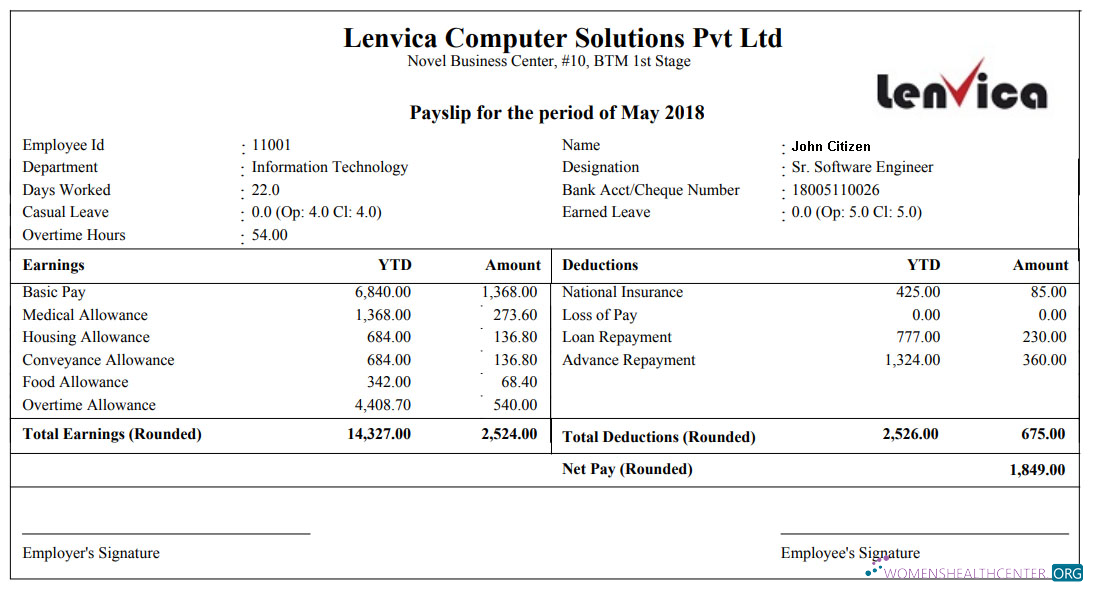Download LENVICA computer solutions Pvt Ltd payslip in Word and PDF formats Photoshop template